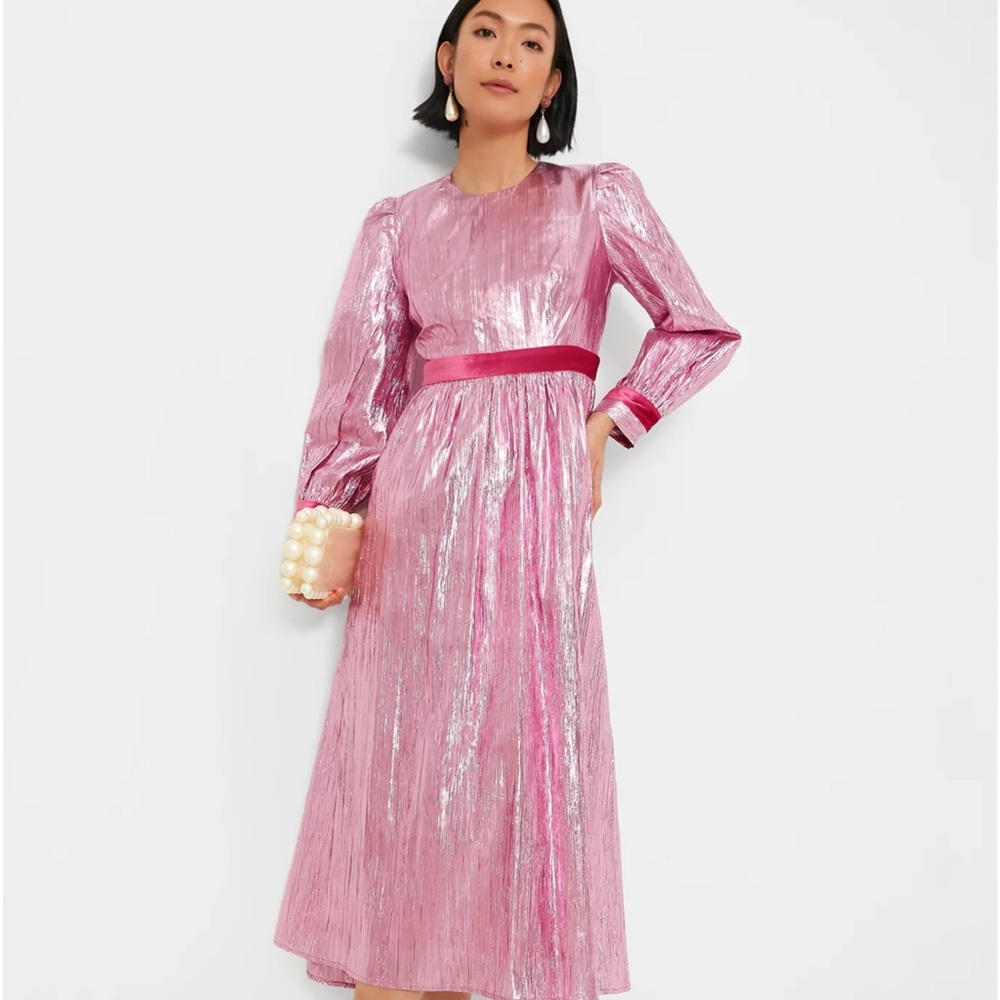 Pink Metallic Plisse Eloise Midi Dress tuckernuck hyacinth house